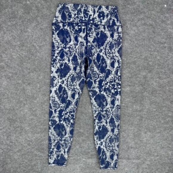 Carbon38 Metallic Snake Print High Rise Leggings Size Large Blue Silver - Picture 3 of 4